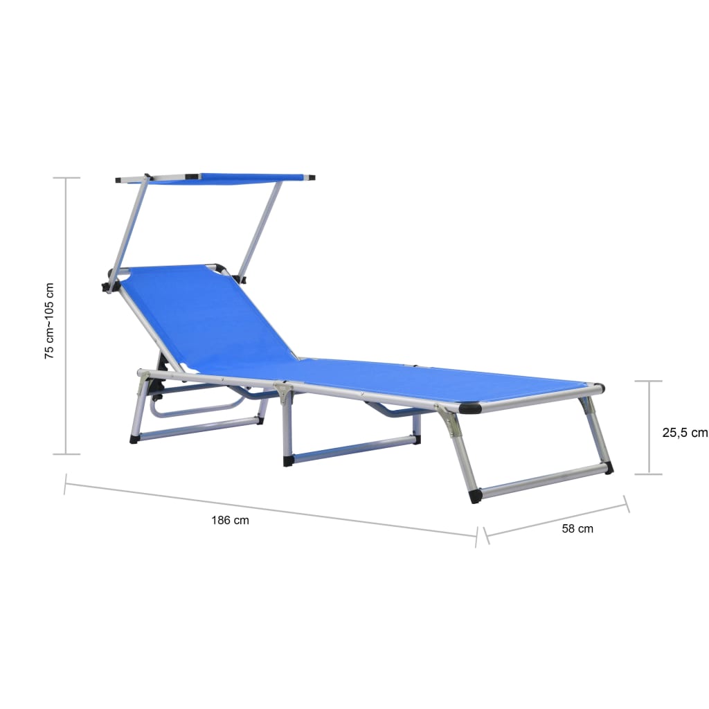 Tumbona plegable con techo aluminio y textileno azul