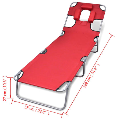 Tumbona plegable de acero con cojín de cabeza acero roja