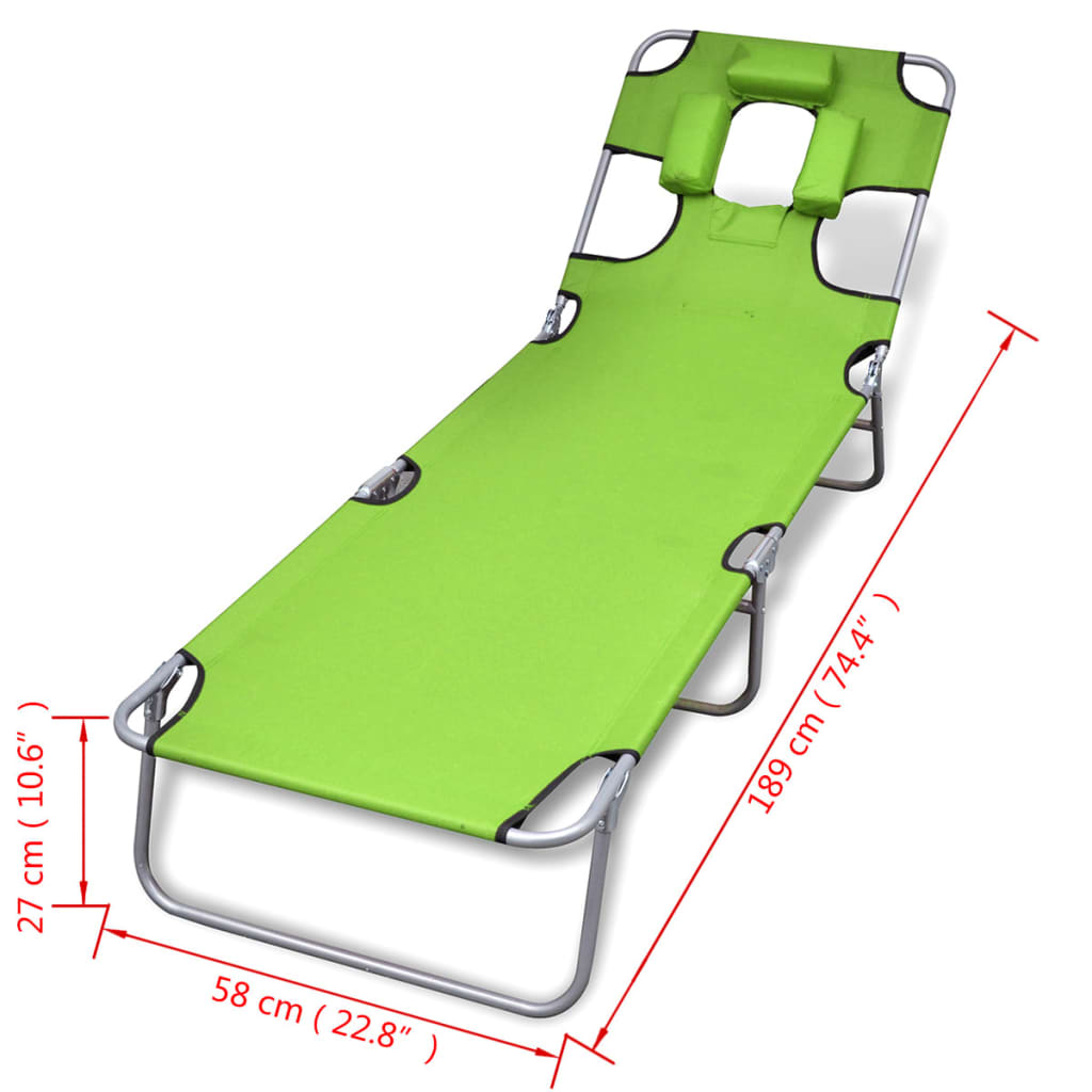 Tumbona plegable de acero y cojín de cabeza acero verde manzana