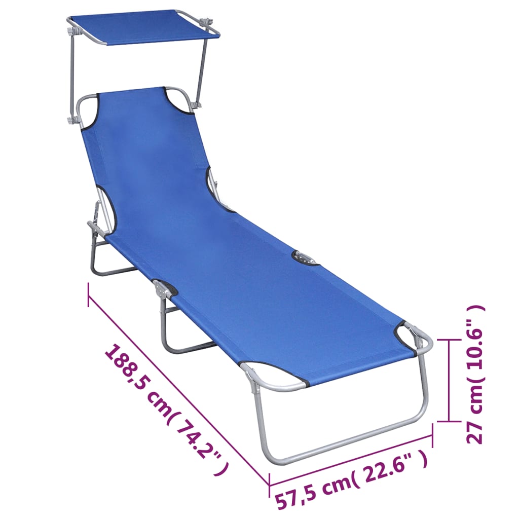 Tumbona plegable con toldo aluminio azul