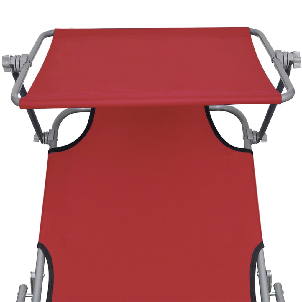 Tumbona plegable con toldo de aluminio roja