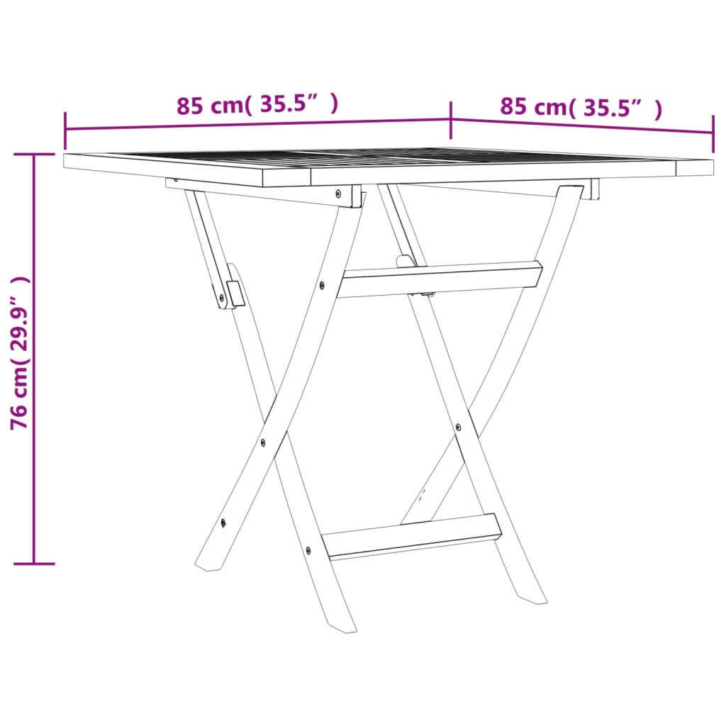 Mesa de jardín plegable madera de teca maciza 85x85x76 cm