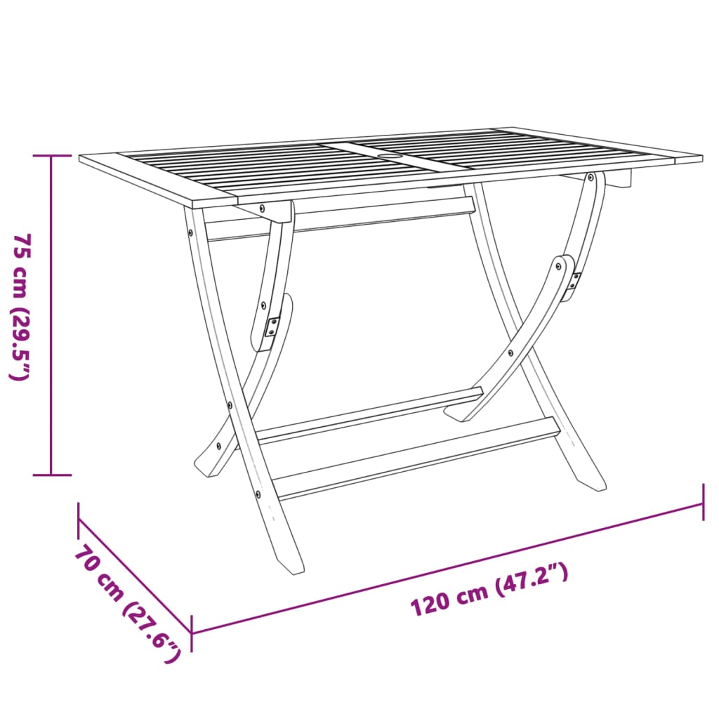 Mesa de jardín plegable madera maciza de eucalipto 120x70x75 cm