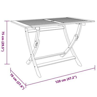 Mesa de jardín plegable madera maciza de eucalipto 120x70x75 cm