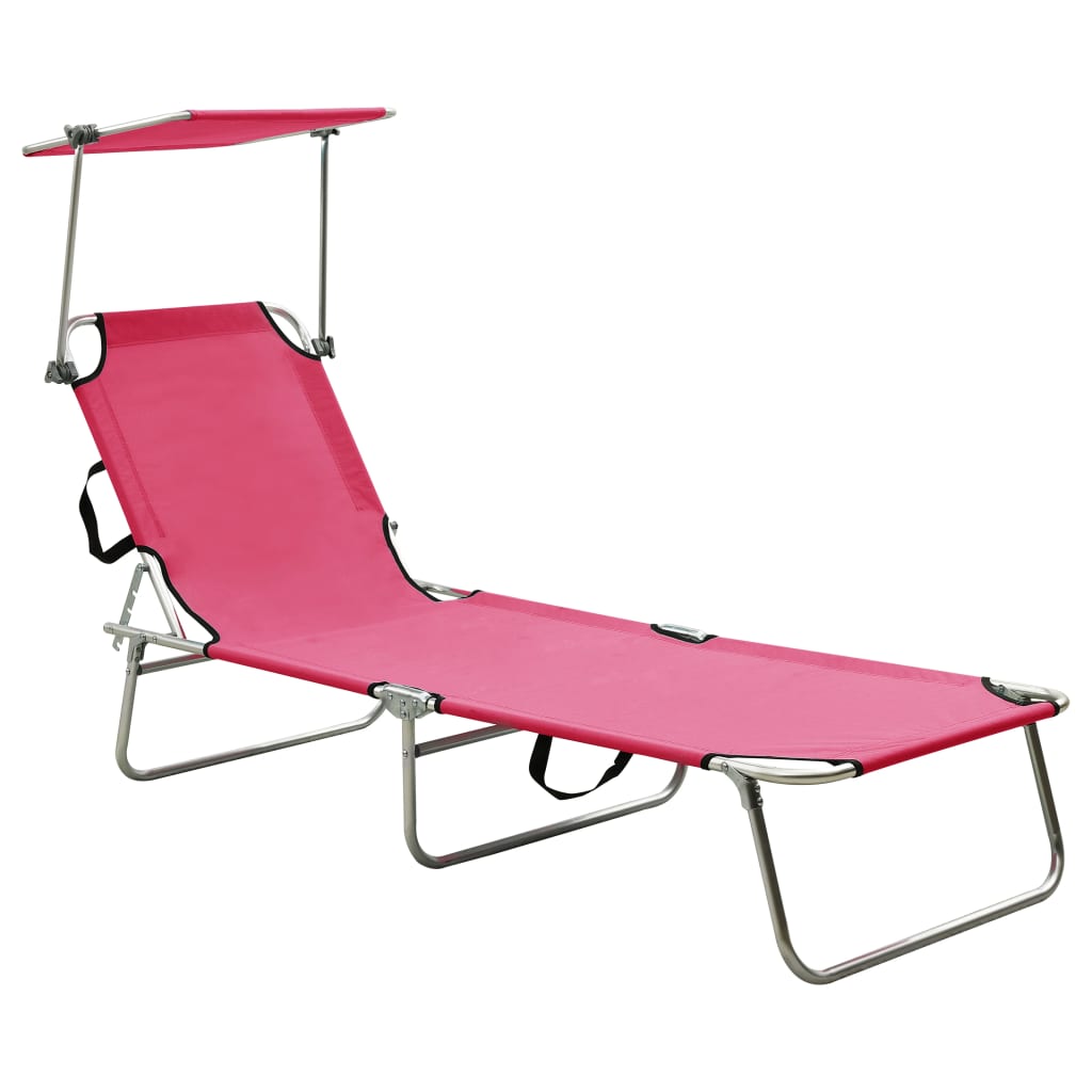 Tumbona plegable con toldo de acero rosa magenta