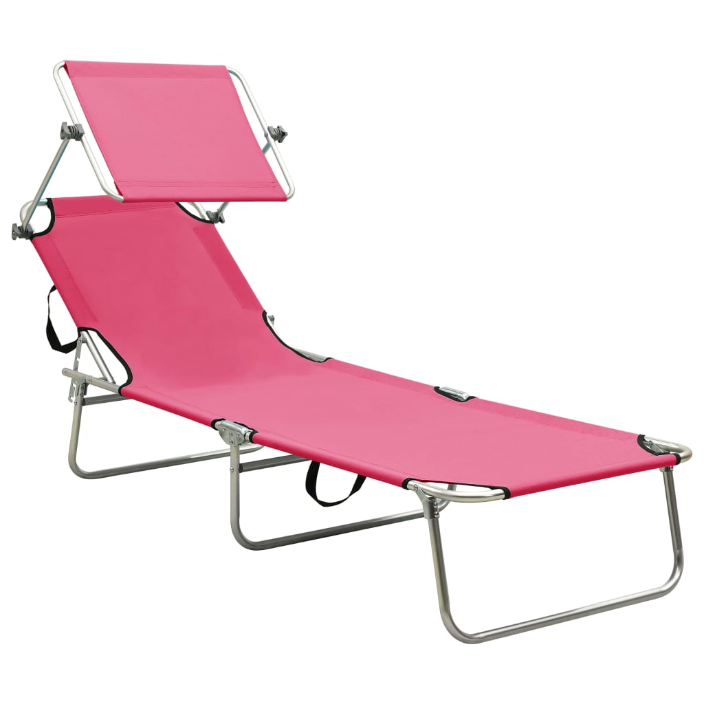 Tumbona plegable con toldo de acero rosa magenta