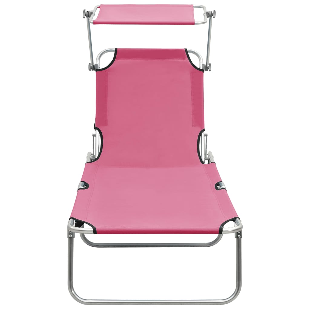 Tumbona plegable con toldo de acero rosa magenta