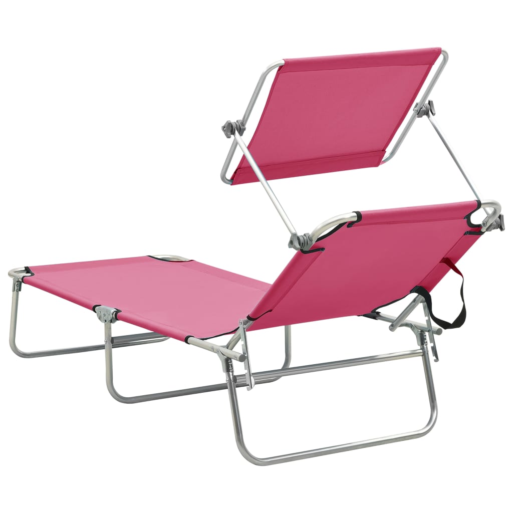 Tumbona plegable con toldo de acero rosa magenta