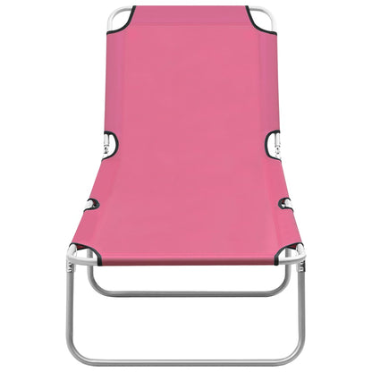 Tumbona plegable de acero y tela rosa