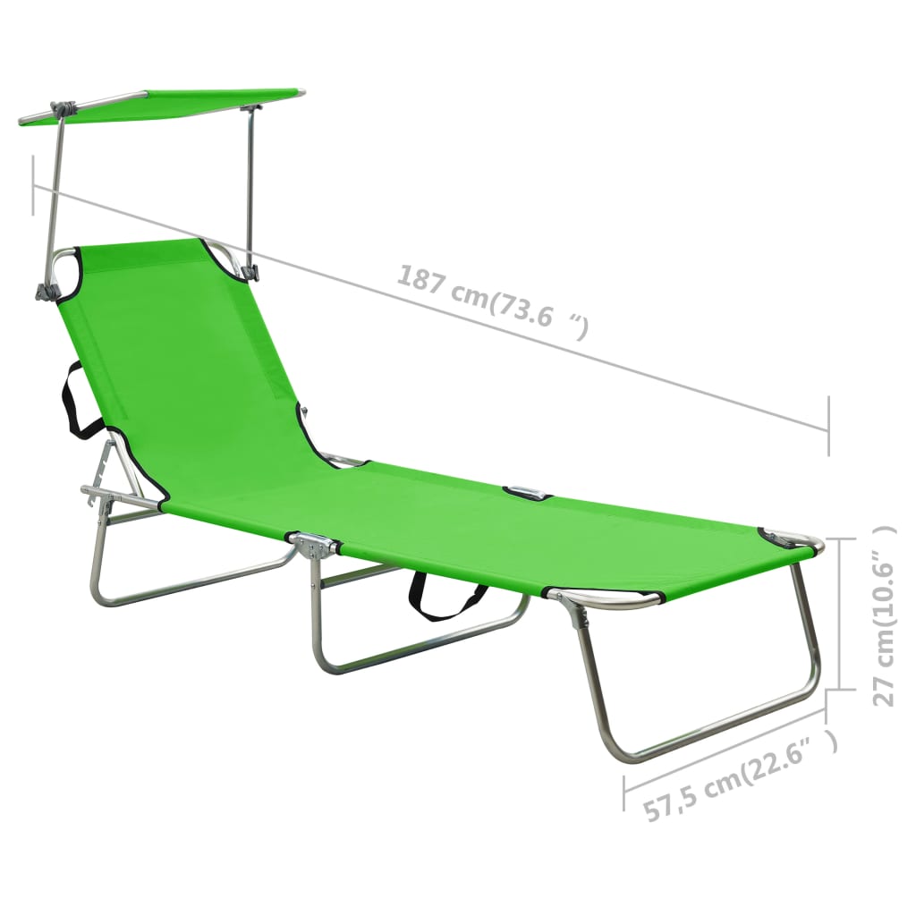 Tumbona plegable con toldo aluminio verde