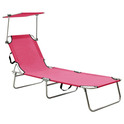 Tumbona plegable con toldo aluminio rosa