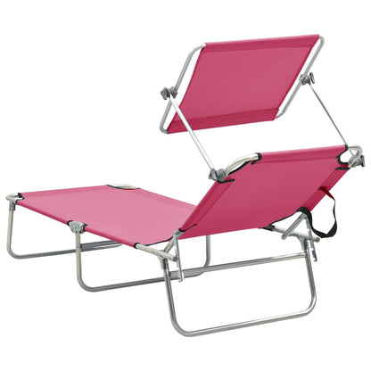 Tumbona plegable con toldo aluminio rosa