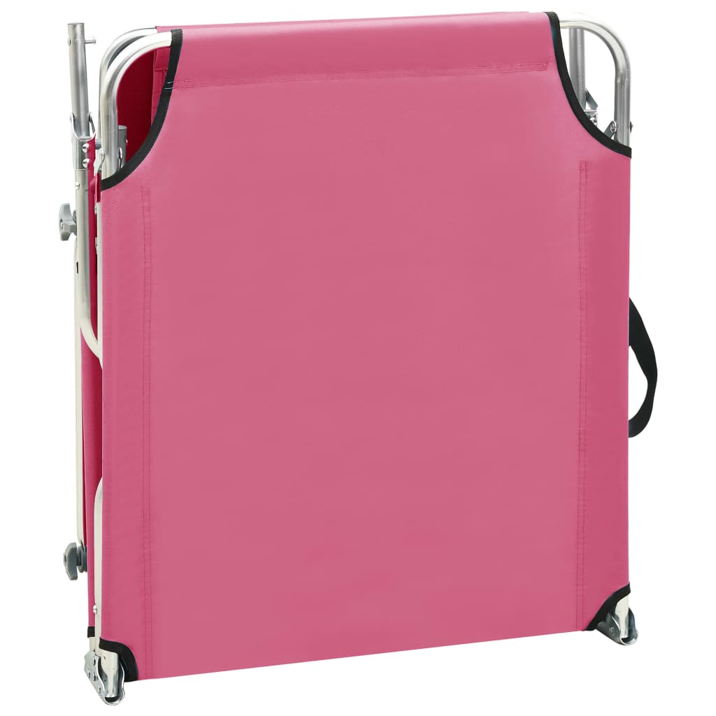 Tumbona plegable con toldo aluminio rosa