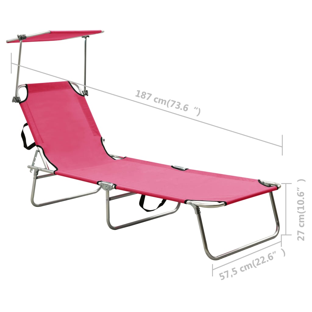 Tumbona plegable con toldo aluminio rosa