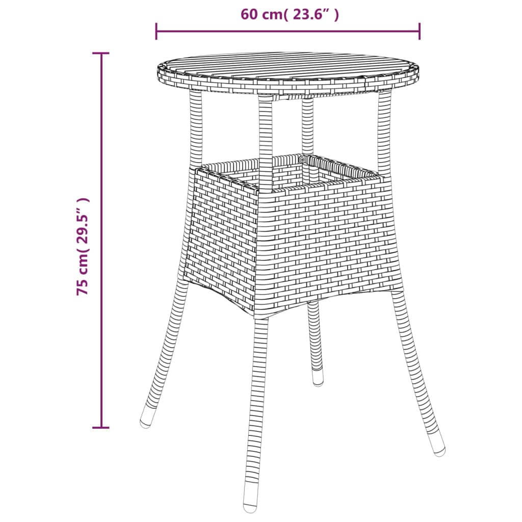 Mesa de jardín madera acacia y ratán sintético gris Ø60x75 cm