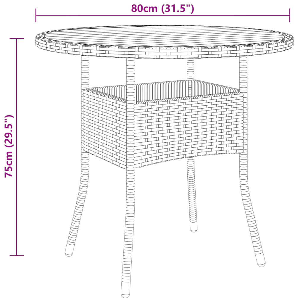 Mesa de jardín madera acacia y ratán sintético gris Ø80x75 cm