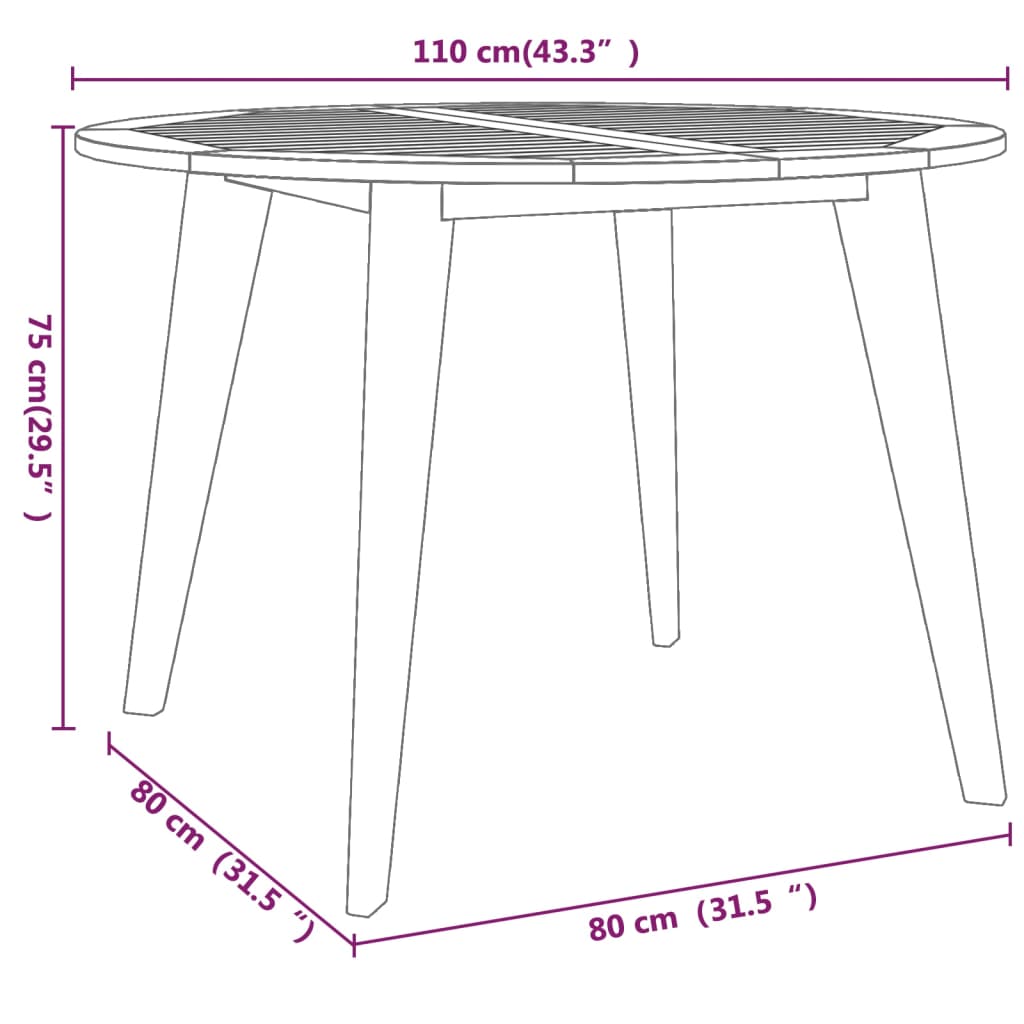 Mesa de jardín madera maciza de acacia Ø110x75 cm