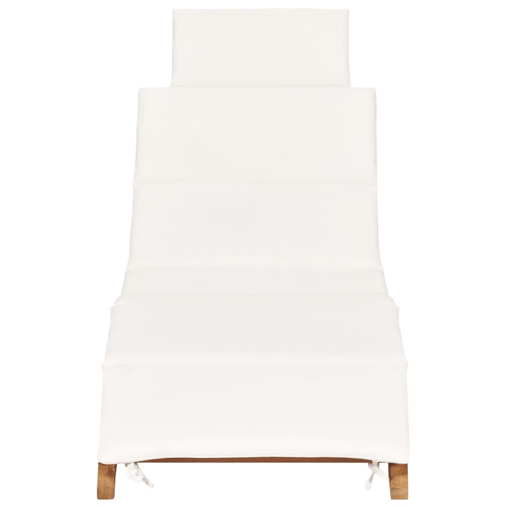 Tumbona plegable con cojín blanco crema madera maciza de teca