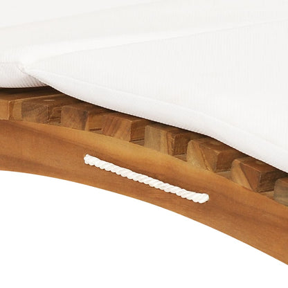 Tumbona plegable con cojín blanco crema madera maciza de teca