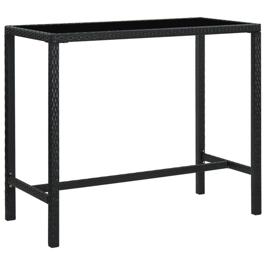 Mesa alta de jardín ratán sintético y vidrio negro 130x60x110cm