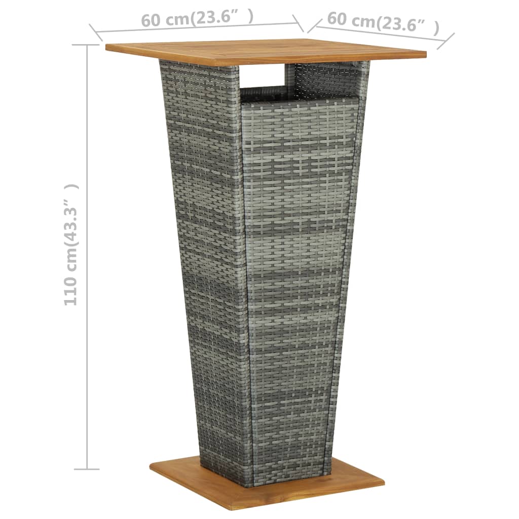 Mesa alta ratán sintético y madera de acacia gris 60x60x110 cm