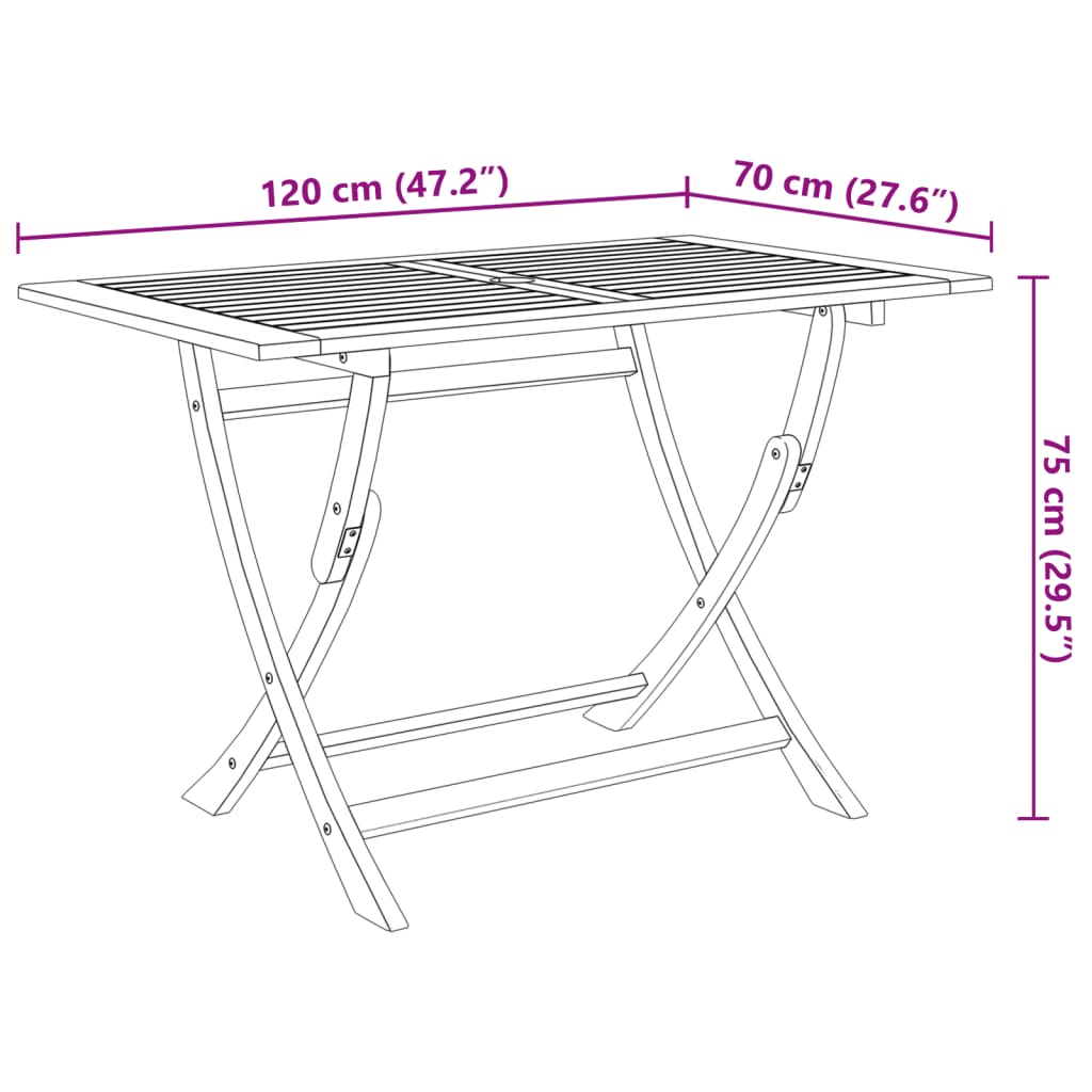 Mesa plegable de jardín madera maciza de acacia 120x70x75 cm