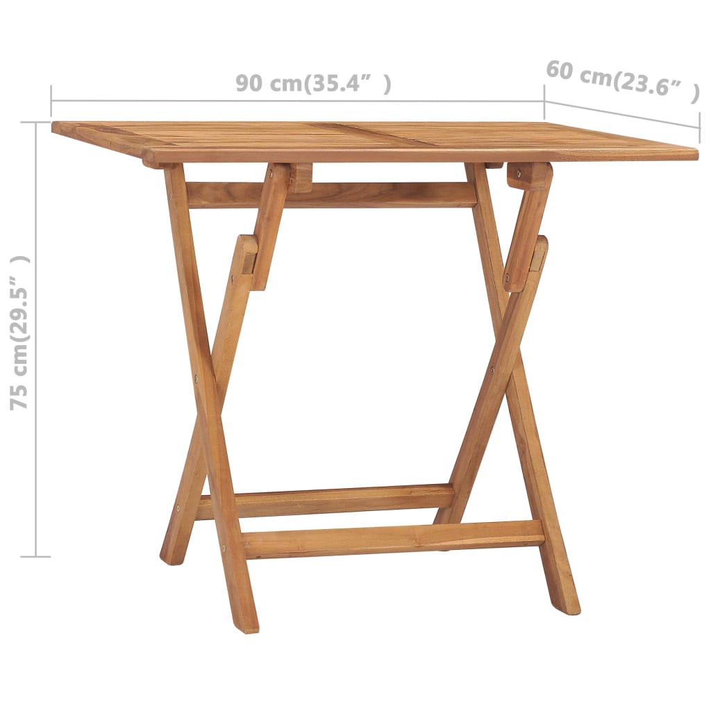 Mesa de comedor plegable para jardín madera de teca 90x60x75 cm