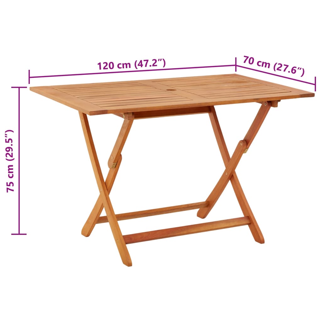 Mesa de jardín plegable madera maciza de eucalipto 120x70x75 cm