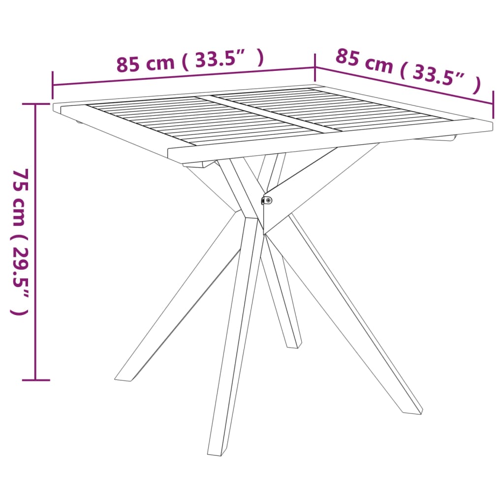 Mesa de jardín madera maciza de acacia 85x85x75 cm