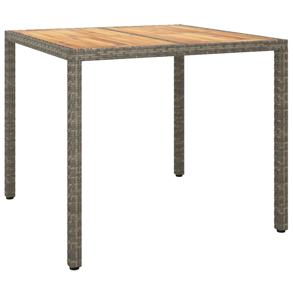 Mesa de jardín ratán PE madera acacia maciza gris 90x90x75 cm