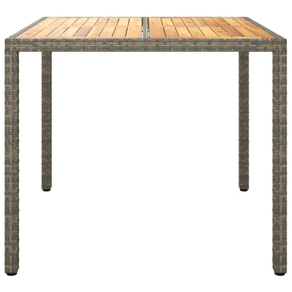 Mesa de jardín ratán PE madera acacia maciza gris 90x90x75 cm