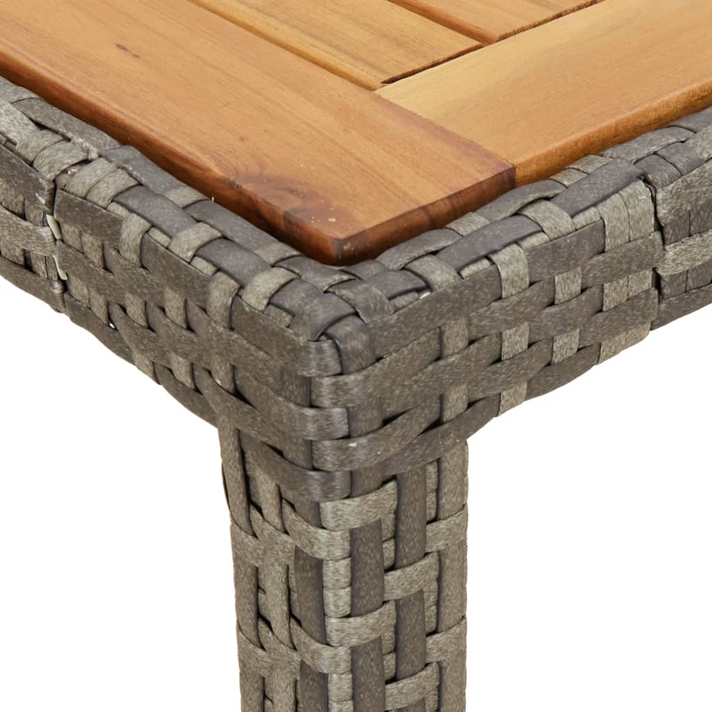 Mesa de jardín ratán PE madera acacia maciza gris 90x90x75 cm