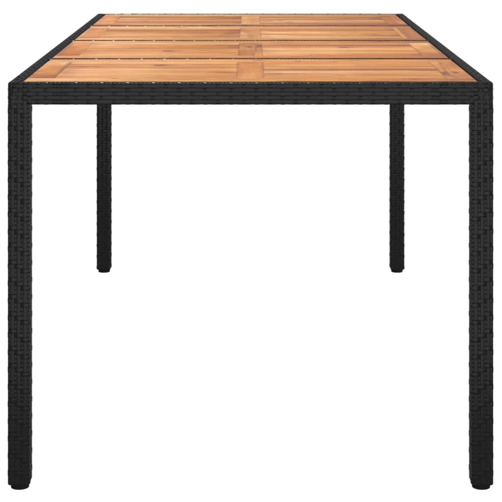 Mesa de jardín madera acacia ratán sintético negra 190x90x75 cm