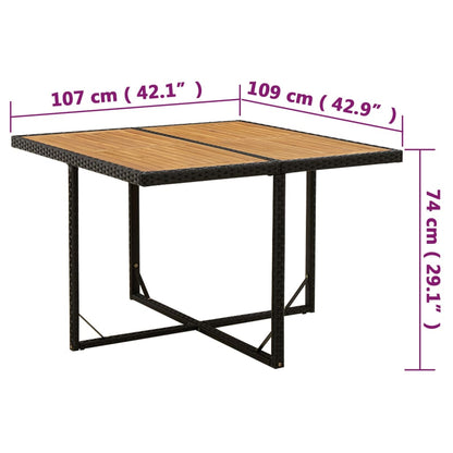 Mesa de jardín ratán sintético madera acacia negro 109x107x74cm