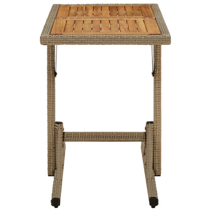 Mesa de jardín madera maciza de acacia y ratán sintético beige