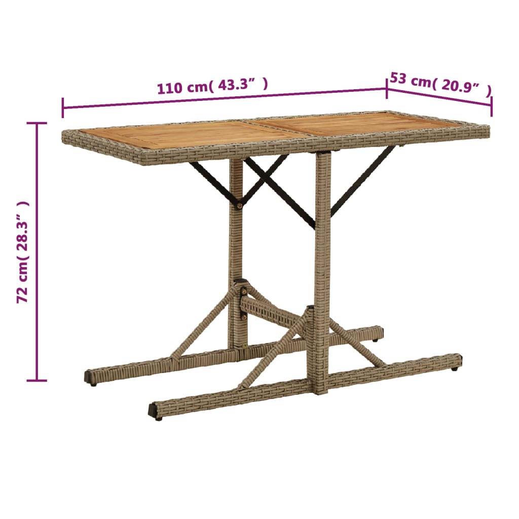 Mesa de jardín madera maciza de acacia y ratán sintético beige