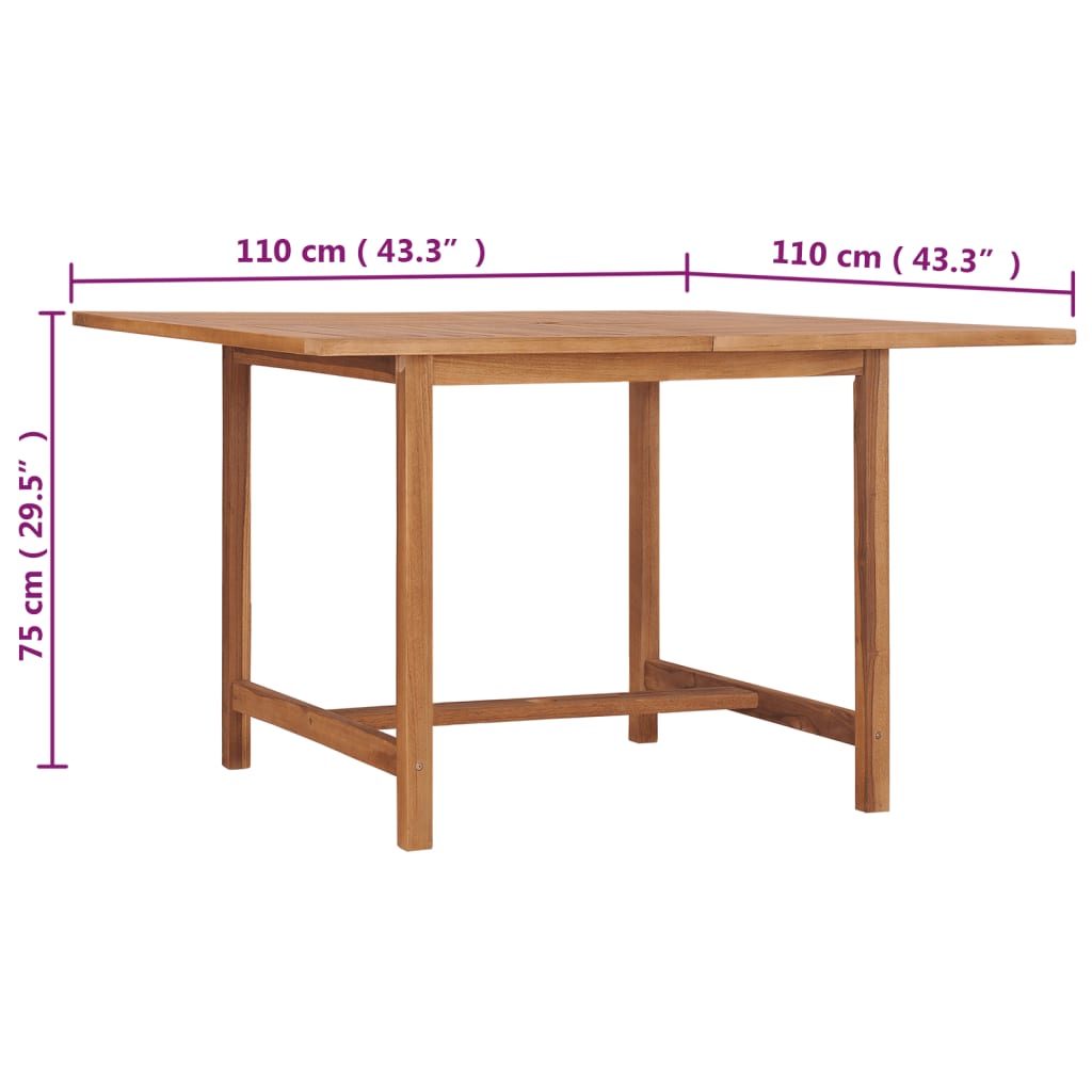 Mesa de comedor de jardín madera maciza de teca 110x110x75 cm