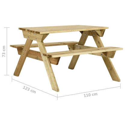 Mesa de picnic con bancos 110x123x73 cm madera pino impregnada