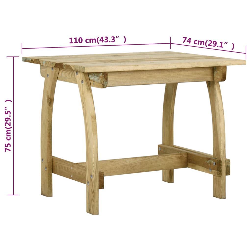 Mesa de jardín de madera de pino impregnada 110x74x75 cm