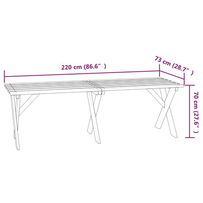 Mesa de jardín de madera de pino impregnada 220x73x70 cm