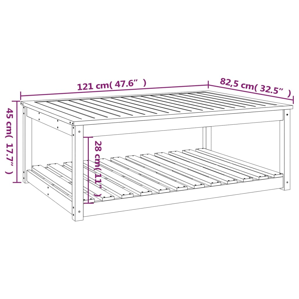 Mesa de jardín madera maciza pino 121x82,5x45 cm