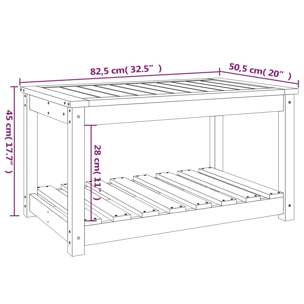 Mesa de jardín madera maciza abeto de Douglas 82,5x50,5x45 cm