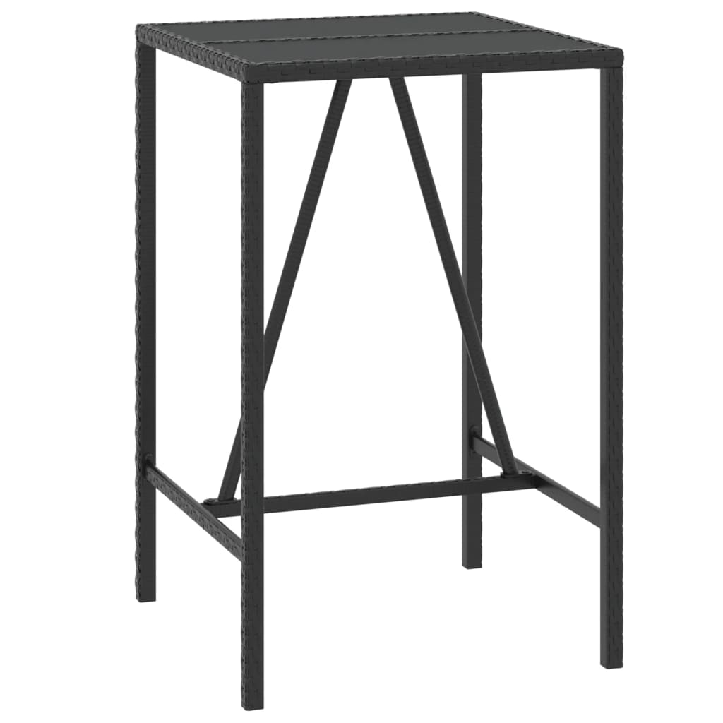 Mesa alta bar ratán PE y superficie vidrio negro 70x70x110 cm