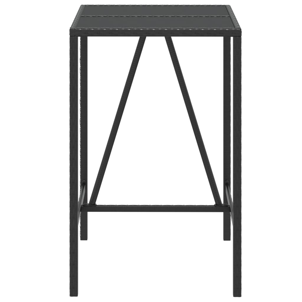 Mesa alta bar ratán PE y superficie vidrio negro 70x70x110 cm