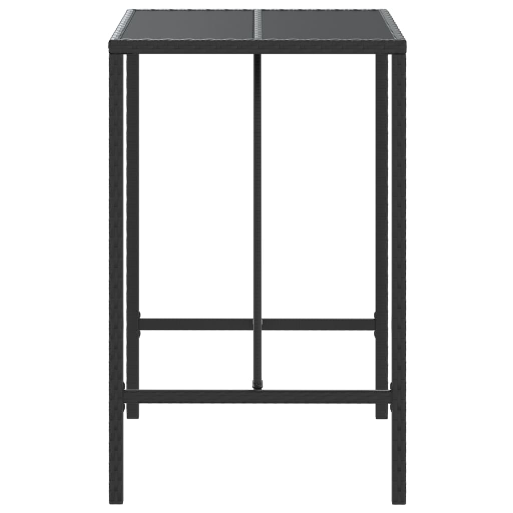 Mesa alta bar ratán PE y superficie vidrio negro 70x70x110 cm