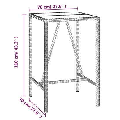 Mesa alta bar ratán PE y superficie vidrio negro 70x70x110 cm