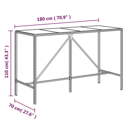 Mesa alta bar ratán PE y superficie vidrio negro 180x70x110 cm