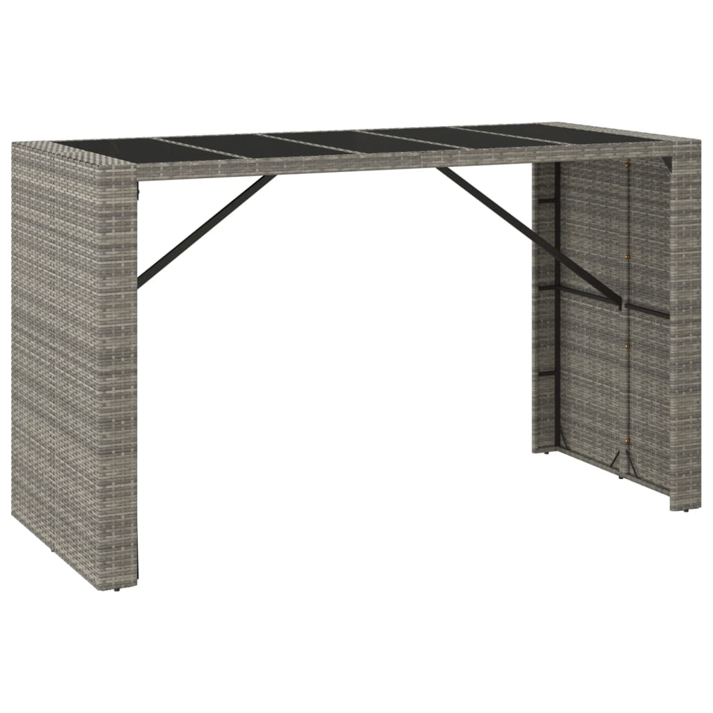 Mesa alta bar con superficie vidrio ratán PE gris 185x80x110 cm