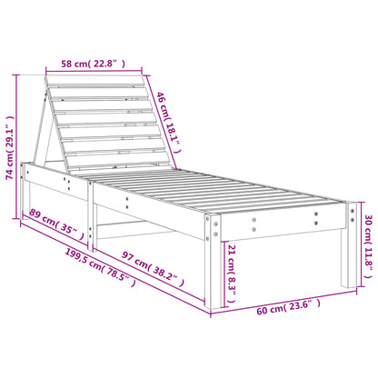 Tumbona de madera maciza de pino blanca 199,5x60x74 cm