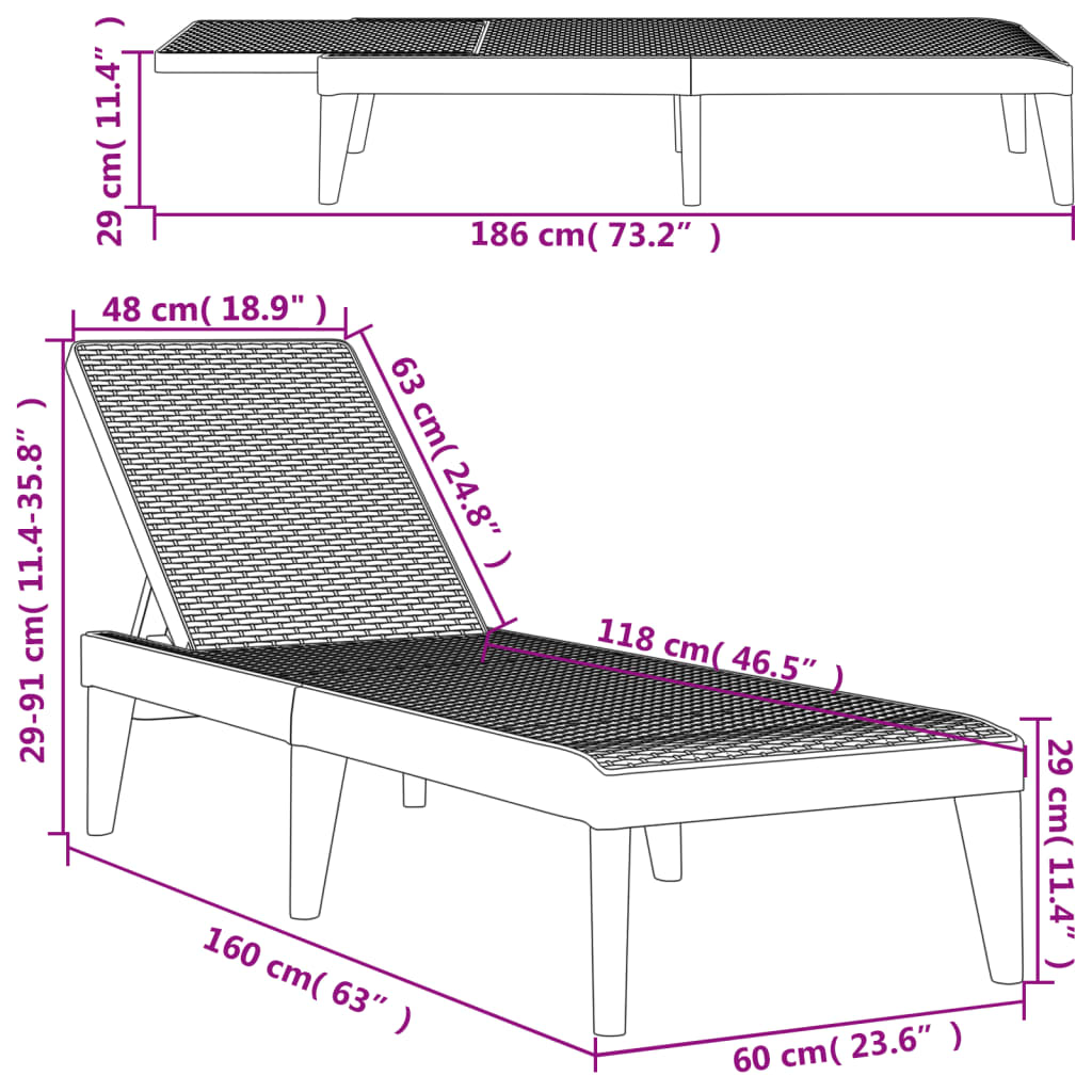 Tumbona de PP capuchino 186x60x29 cm